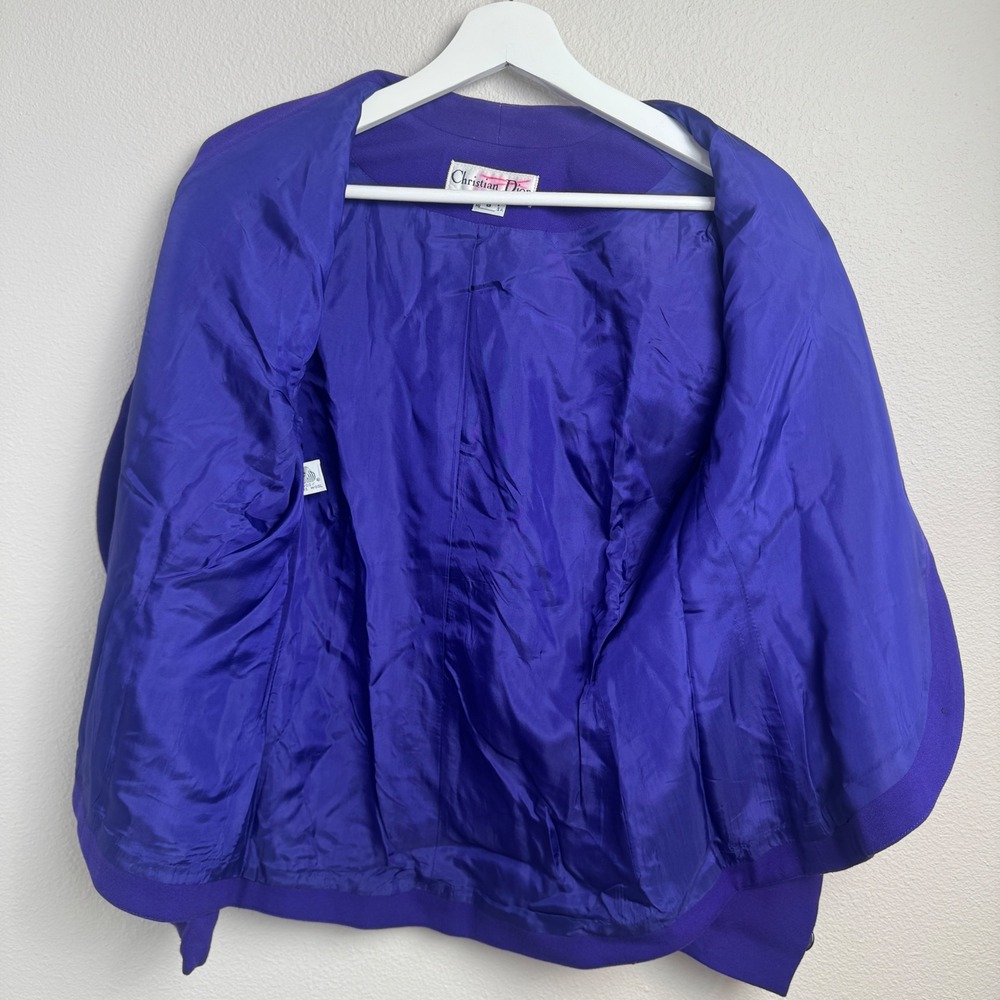 Christian Dior Vintage Skirt Suit 8 Regular Purple Wool Asymmetrical 80s - 90s - Picture 12 of 13